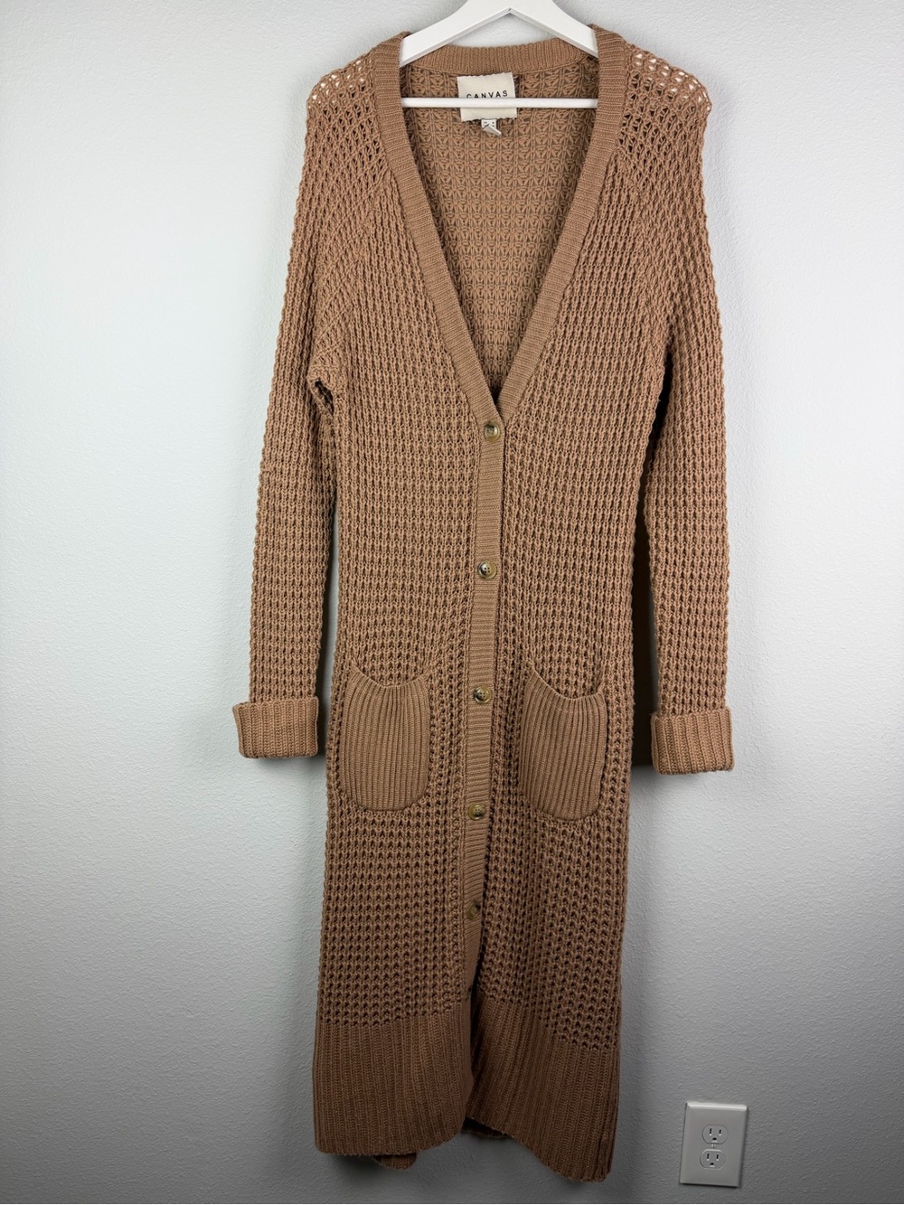 LANDS END Canvas Merino Wool and Cashmere Long Duster Knit Cardigan